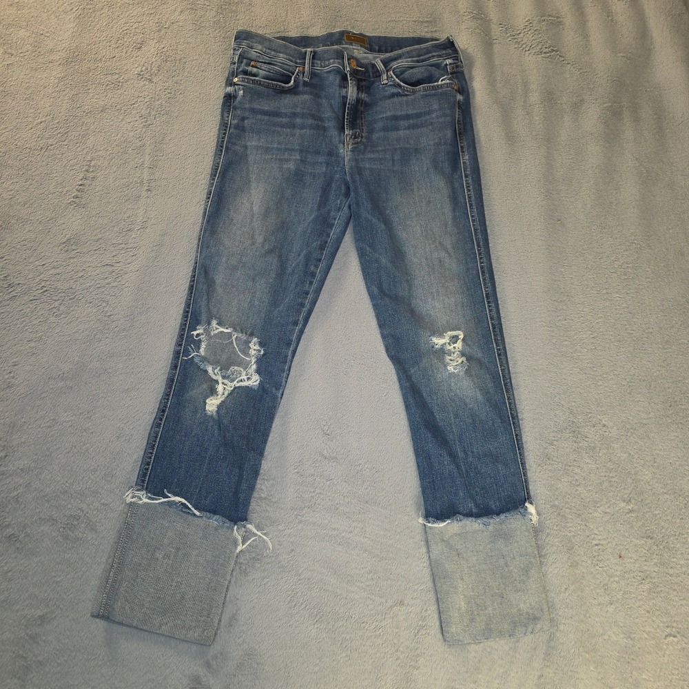 Mother The Pony Boy Chew Dancing On Coals Distressed Straight Leg Jeans 29